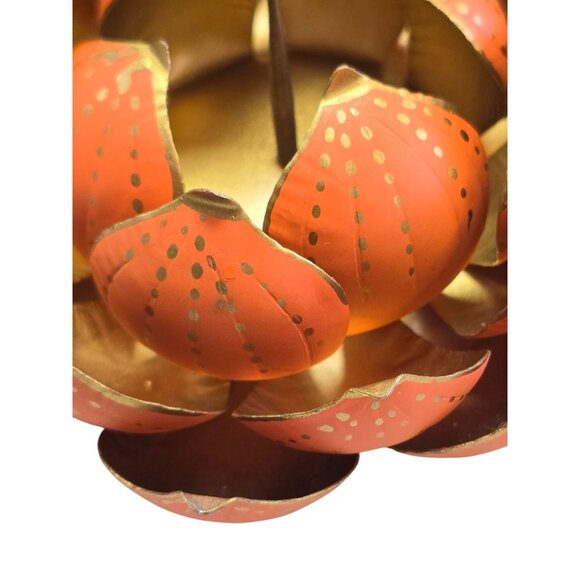 Metal Lotus Flower Candle Holder Handcrafted Orange - Picture 6 of 6